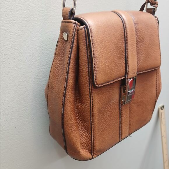 Brahmin Genuine Pebbled Leather Flap Shoulder Crossbody Bag Retro Twist Lock - Picture 15 of 15